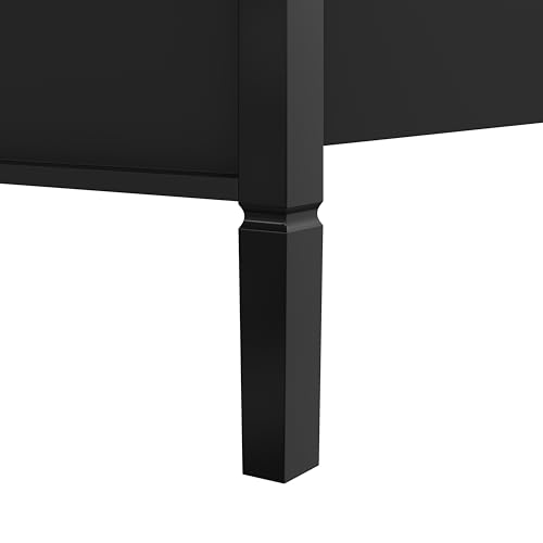 Queen Size Solid Wood Canopy Bed with Headboard and 10''H Under-Bed Storage,Mid-Century Modern Four Posters Platform Bed with Wood Slat Support for Bedroom,No Box Spring Needed,Easy Assembly,Black