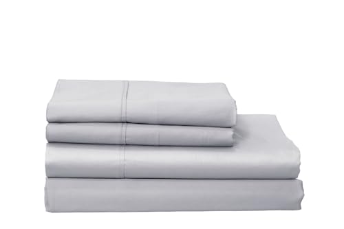 GO GREEN ORGANICS Organic Cotton Long Staple Silky Soft Single Pick Sateen Bed Sheet Set - Luxurious & Premium Hotel Quality - GOTS Certified - Solid Dyed (Grey Dawn, Queen (U.S. Standard)) GO GREEN ORGANICS