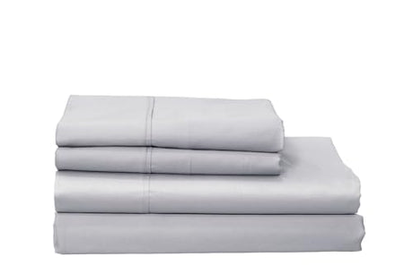 GO GREEN ORGANICS Organic Cotton Long Staple Silky Soft Single Pick Sateen Bed Sheet Set - Luxurious & Premium Hotel Quality - GOTS Certified - Solid Dyed (Grey Dawn, Queen (U.S. Standard)) GO GREEN ORGANICS