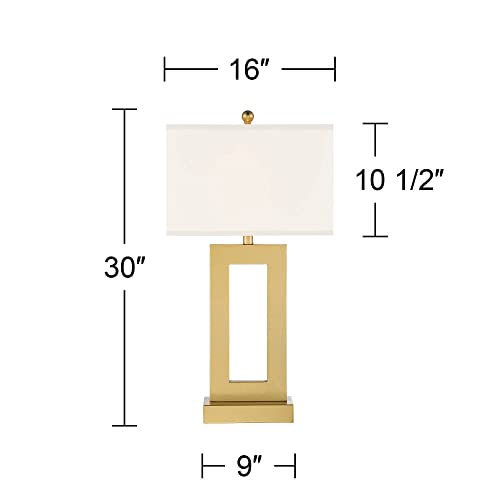 360 Lighting Marshall Modern Glam Luxury Table Lamp 30" Tall Gold Metal Open Base Oatmeal Rectangular Shade Decor for Living Room Bedroom House Bedside Nightstand Home Office Entryway 360 Lighting