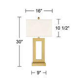 360 Lighting Marshall Modern Glam Luxury Table Lamp 30" Tall Gold Metal Open Base Oatmeal Rectangular Shade Decor for Living Room Bedroom House Bedside Nightstand Home Office Entryway 360 Lighting