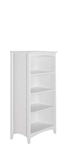 Camaflexi Shaker Style Solid Wood 4-Shelf Bookcase - 48 Inch High Adjustable Display Unit in White - WoodArtSupply