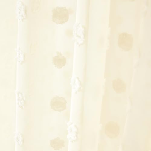Mengesi Bed Canopy with Pom Pom- Lace Chiffon Canopy Bed Curtains, Ruffles Princess Reading Nook Play Tent for Girls Room (Ivory)