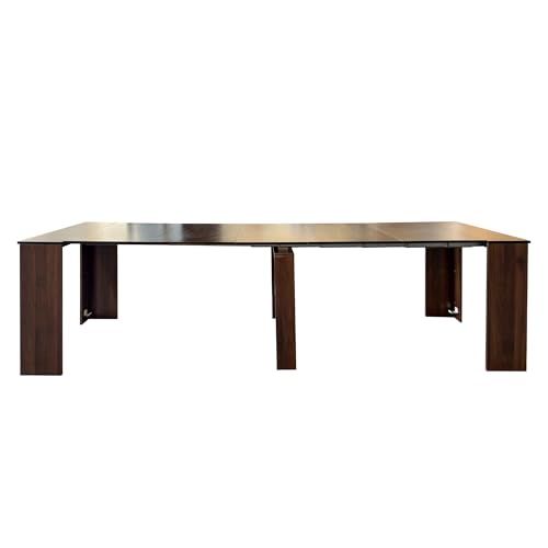Extendable Console Table with Extension Leaves, Black Dining Room Table, 20''-118'' Expandable Dining Table for Living Room, Space Saving Extendable Dining Room Table for 2-12 Person, Walnut Legs Henf