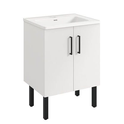 YITAHOME 24 Inch Bathroom Vanity with Ceramic Sink, Freestanding Bathroom Cabinet Vanity for Small Space, Soft Closing Doors with 2 Built-in Shelves, White - WoodArtSupply