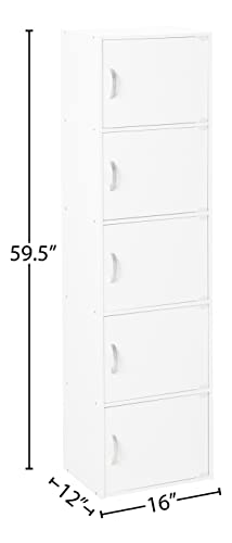 HODEDAH IMPORT Bookcase, White, 5 Door Hodedah