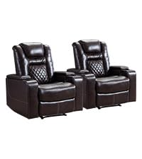 CANMOV Electric Power Recliner Chair Set of 2, Breathable Leather Home Theater Seating with Hidden Arm Storage, Power Recliner Chair for Living Room with USB Ports and Cup Holders,Brown CANMOV