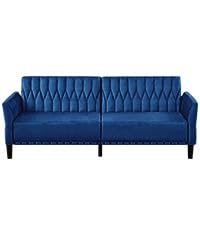 Lesofair 77” Velvet Sofa Bed with Adjustable Armrests and Backrests,Tufted Convertible Futon Couch with Nailhead Trim, Loveseat Modern Velvet Sleeper Sofa for Living Room,Bedroom,Office,Blue Lesofair