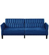 Lesofair 77” Velvet Sofa Bed with Adjustable Armrests and Backrests,Tufted Convertible Futon Couch with Nailhead Trim, Loveseat Modern Velvet Sleeper Sofa for Living Room,Bedroom,Office,Blue Lesofair
