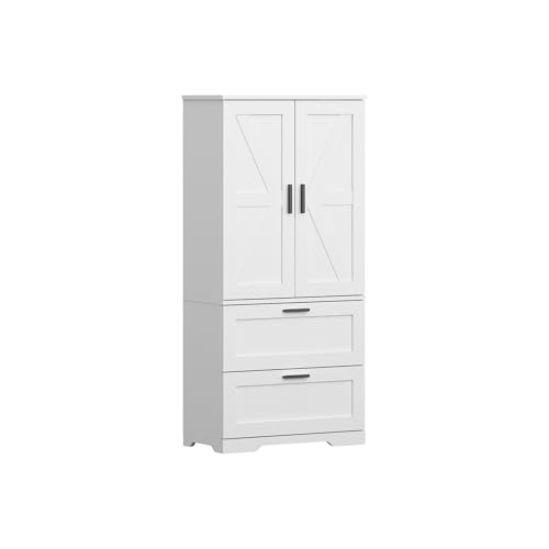 2 Door Tall Kitchen Pantry Storage, Collection Food Free Standing Wooden Storage Cabinet with 2 Drawers and Adjustable Shelves, Modern Farmhouse Versatile Storage for Kitchen, Dining Room (White) Panana