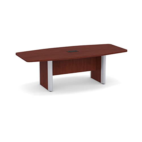 Thaweesuk Shop 8 FT Cherry Modern Boat Shaped Conference Table Wood Room Hide Wires Inside Elliptical Metal Legs Desk Grommets Racetrack Boardroom Black 2 Power Modules Meeting Business Furniture Generic