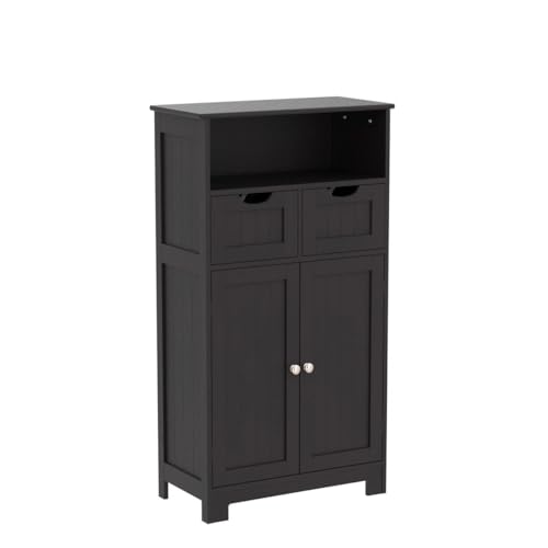 Tangkula Bathroom Floor Cabinet, Storage Cabinet w/Open Shelf, 2 Doors & 2 Adjustable Drawers, Standing Cupboard for Kitchen, Bathroom Cabinet for Living Room Home Office (Espresso) - WoodArtSupply