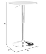 Roundhill Furniture Adjustable Height Wood and Chrome Metal Bar Table, White Roundhill Furniture