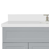ARIEL 55" Grey Bathroom Vanity 1.5" Edge Pure White Quartz Countertop & Splash, Rectangular Sink, 2 Soft Closing Doors, 4 Full Extension Dovetail Drawers, Built in Toe Kick ARIEL