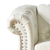 RUSTYER Chesterfield 3 Seater Sofa, Modern Leather Tufted Couch 3 Seater with Rolled Arms and Nailhead Mid-Century Upholstered Couch for Living Room, Bedroom, Apartment and Office, White RUSTYER