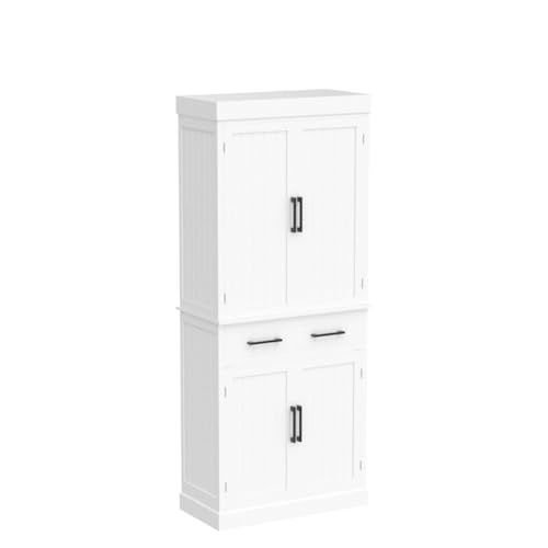 Topeakmart 72.5" Kitchen Pantry with Large Drawer, Wooden Pantry Cabinet Cupboard with Doors and Adjustable Shelves, Storage Cabinet Organizer for Kitchen, Dining Room, Living Room, White - WoodArtSupply