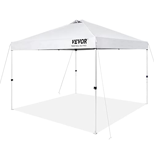 VEVOR Pop Up Canopy Tent, 10 x 10 ft, 250 D PU Silver Coated Tarp, with Portable Roller Bag and 4 Sandbags, Waterproof and Sun Shelter Gazebo for Outdoor Party, Camping, Commercial Events, White VEVOR