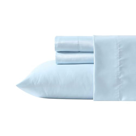 Laura Ashley - Twin Sheet Set, 100% Soft & Silky Smooth Satin Bed Sheets, Deep Pockets, Bedding with Matching Fitted Sheet & Pillowcase (Bliss Blue) Laura Ashley