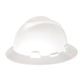 MSA 475369 V-Gard Full-Brim Hard Hat With Fas-Trac III Ratchet Suspension | Polyethylene Shell, Superior Impact Protection, Self Adjusting Crown-Straps - Standard Size in White MSA
