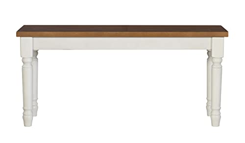 Powell Backless Dining Wood Top Willow Bench, White & Honey Brown Powell