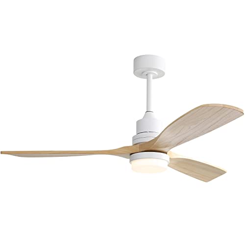 Sofucor 52 Inch Ceiling Fan with Lights Modern Wood Ceiling Fan Remote Control Dimmable LED Light 3 Blades Reversible DC Motor for Farmhouse Bedroom Living Room Patio with Cover(Burlywood) - WoodArtSupply