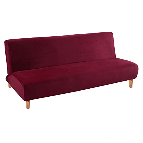 MIFXIN Armless Futon Slipcover Folding Sofa Cover Velvet Stretch Elastic Couch Furniture Protector for Foldable Futon Sofa Bed Without Armrests (Red) MIFXIN