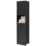 Vongrasig Tall Bathroom Storage Cabine, 64”H Freestanding Storage Pantry Cabinet, Narrow Cabinet with Adjustable Shelves, Open compartments for Small Spaces, Bathroom, Living Room, Kitchen, Black Vongrasig