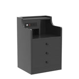 Tiptiper Black Nightstand with Charging Station 3 Drawers, Wood Sofa End Side Table with USB Ports and Outlet, Bedside Table Bedroom Nightstand with Sliding Drawer & Hutch Tiptiper