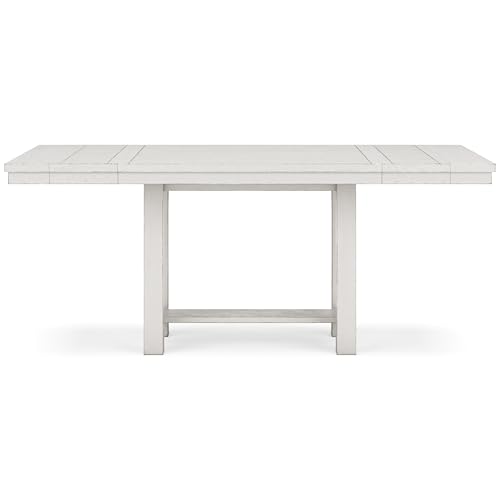 Signature Design by Ashley Robbinsdale Farmhouse Distressed Counter Height Dining Extension Table with Trestle Base, Planked Effect and 2 Removable End Leaves, White Signature Design by Ashley