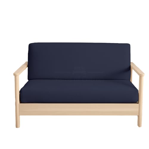 Full Size Armless Futon Covers - 100% Cotton Futon Slipcovers - Zippered Couch Cover Sofa Bed Protector, Sleeper Sofa Cover, Machine Washable, Navy Blue Yarns of Cotton