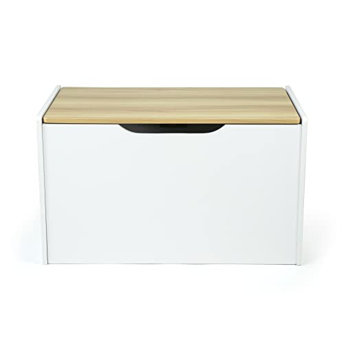 Humble Crew Expedition Hinged Toy Storage Chest with Lid, White & Natural Wood - WoodArtSupply