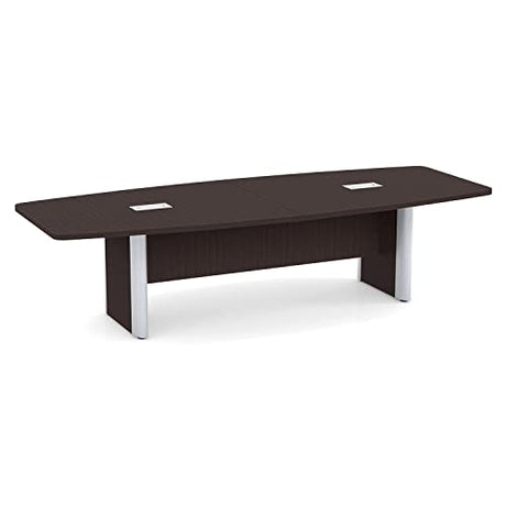 Thaweesuk Shop New 10 FT Espresso Luxurious Modern Boat Shaped Conference Table Wood Hide Wires Inside Elliptical Silver Metal Legs Desk Grommets Racetrack Boardroom Room Meeting Office Furniture Generic