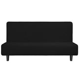 Easy-Going Stretch Futon Slipcover Armless Futon Bed Cover Furniture Protector Without Armrests with Elastic Bottom for Kids, Soft Jacquard Fabric Small Checks (Large, Black) Easy-Going