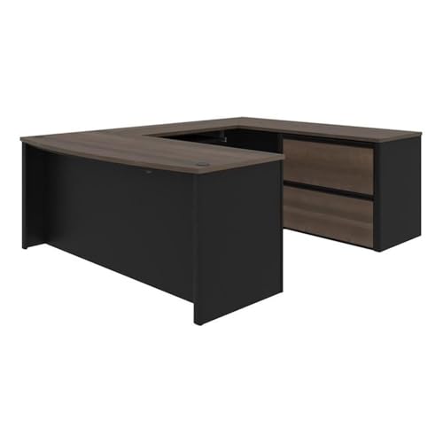 Atlin Designs Contemporary 5 Piece Wood U Shaped Computer Desk in Antigua/Black Atlin Designs