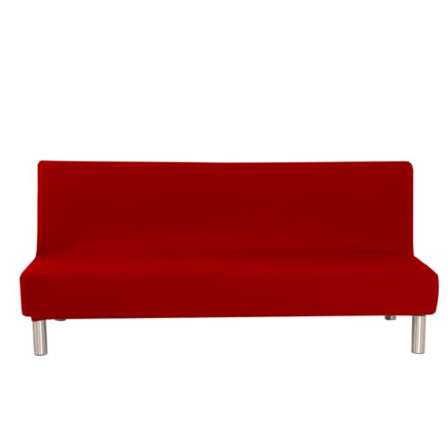 Homonic Solid Colour Armless Sofa Bed Cover Polyester Spandex Stretch Futon Slipcover 3 Seater Elastic Full Folding Couch Cover fits Folding Sofa Bed Without Armrests 80" x 50" in (Red) Homonic