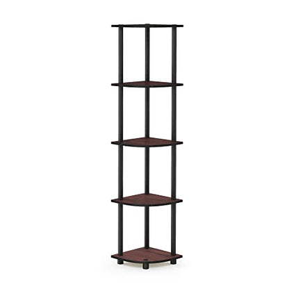 Furinno Turn-N-Tube 5 Tier Corner Display Rack Multipurpose Shelving Unit, 1-Pack, Dark Cherry/Black - WoodArtSupply