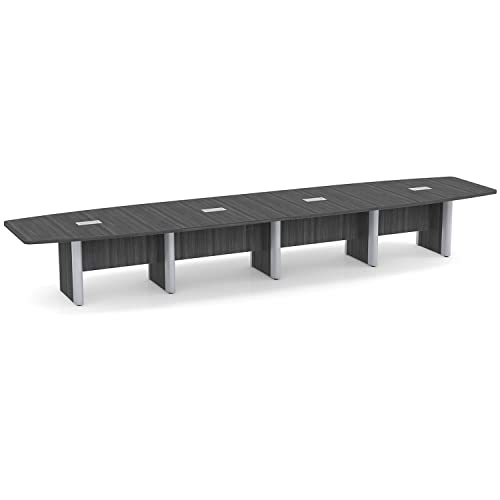 Thaweesuk Shop 18 ft Gray Modern Boat Shaped Conference Table Room Hide Wires Inside Elliptical Metal Legs Desk Grommets Racetrack Boardroom Office Furniture Business Wood 212''L x 47-32''W x 29''H Generic