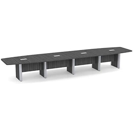 Thaweesuk Shop Gray 18 ft Modern Boat Shaped Conference Table Room Wood Hide Wires Inside Elliptical Metal Legs Desk Grommets Racetrack Silver 4 Power Data Modules Furniture Boardroom Office Business Generic