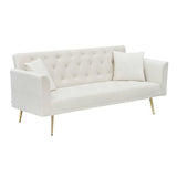 71" Modern Velvet Sofa Bed Futon, Convertible Sleeper Couch with Adjustable Backrest, Tufted Recliner Loveseat with Golden Chrome Legs & 2 Pillows for Small Spaces, Living Room, Apartment (Beige) Generic