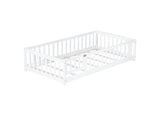 Twin Floor Bed with Slats, Fence and Door, Twin Size Montessori Floor Bed for Kids, Girls, Boys, Easy Assemble Montessori Bed Frame(Twin White) Bellemave