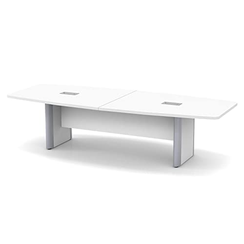 Thaweesuk Shop 10 ft White Modern Boat Shaped Conference Table Hide Wires Inside Elliptical Metal Legs Desk Grommets Racetrack Silver 2 Power Modules Room Boardroom Wood Meeting Furniture Business Generic
