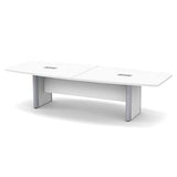 Thaweesuk Shop 10 ft White Luxurious Modern Boat Shaped Conference Table Wood Hide Wires Inside Elliptical Silver Metal Legs Desk Grommets Racetrack Boardroom Business Meeting Room Office Furniture Generic