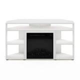 Pemberly Row Corner TV Stand with Fireplace for TV up to 55 Inches Solid White Pemberly Row