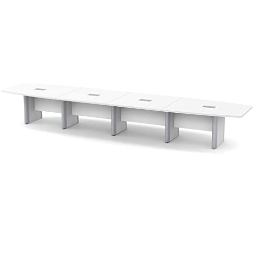 Thaweesuk Shop 18 ft White Modern Boat Shaped Conference Table Room Hide Wires Inside Elliptical Metal Legs Desk Grommets Racetrack Black Power Data Modules Boardroom Office Business Furniture Wood Generic