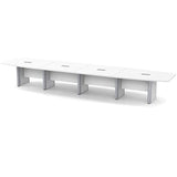 Thaweesuk Shop 18 ft White Modern Boat Shaped Conference Table Room Hide Wires Inside Elliptical Metal Legs Desk Grommets Racetrack Black Power Data Modules Boardroom Office Business Furniture Wood Generic