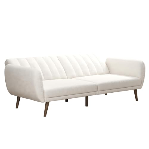 Novogratz Brittany 81.5" Futon Sofa Bed and Couch Sleeper, Ivory Boucle Novogratz