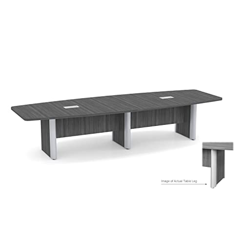 Saranya 18 Shop New Modern 12 FT Gray Finish Executive Boat Shaped Conference Table Hide Wires Inside Metal Legs Grommets Racetrack Boardroom Meeting Room Desk Office Wood White 2 Power Data  - WoodArtSupply