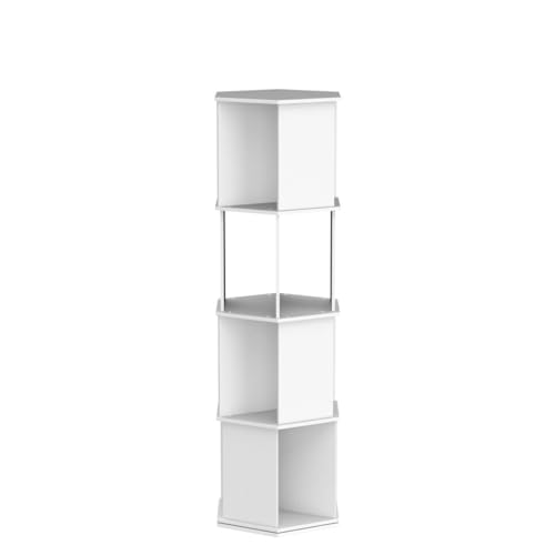 Nisorpa 4 Tier Hexagon 360° Rotating Bookshelf Organizer for Home & Office - White - WoodArtSupply