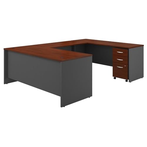 Bush Business Furniture Series C U Shaped Desk with Mobile File Cabinet, 72W x 30D, Hansen Cherry Bush Furniture