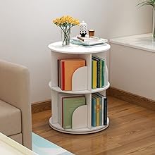 DDBESSIC 2-Tier 360° Rotating Bookshelf Tower for Small Spaces - White Display Shelf - WoodArtSupply